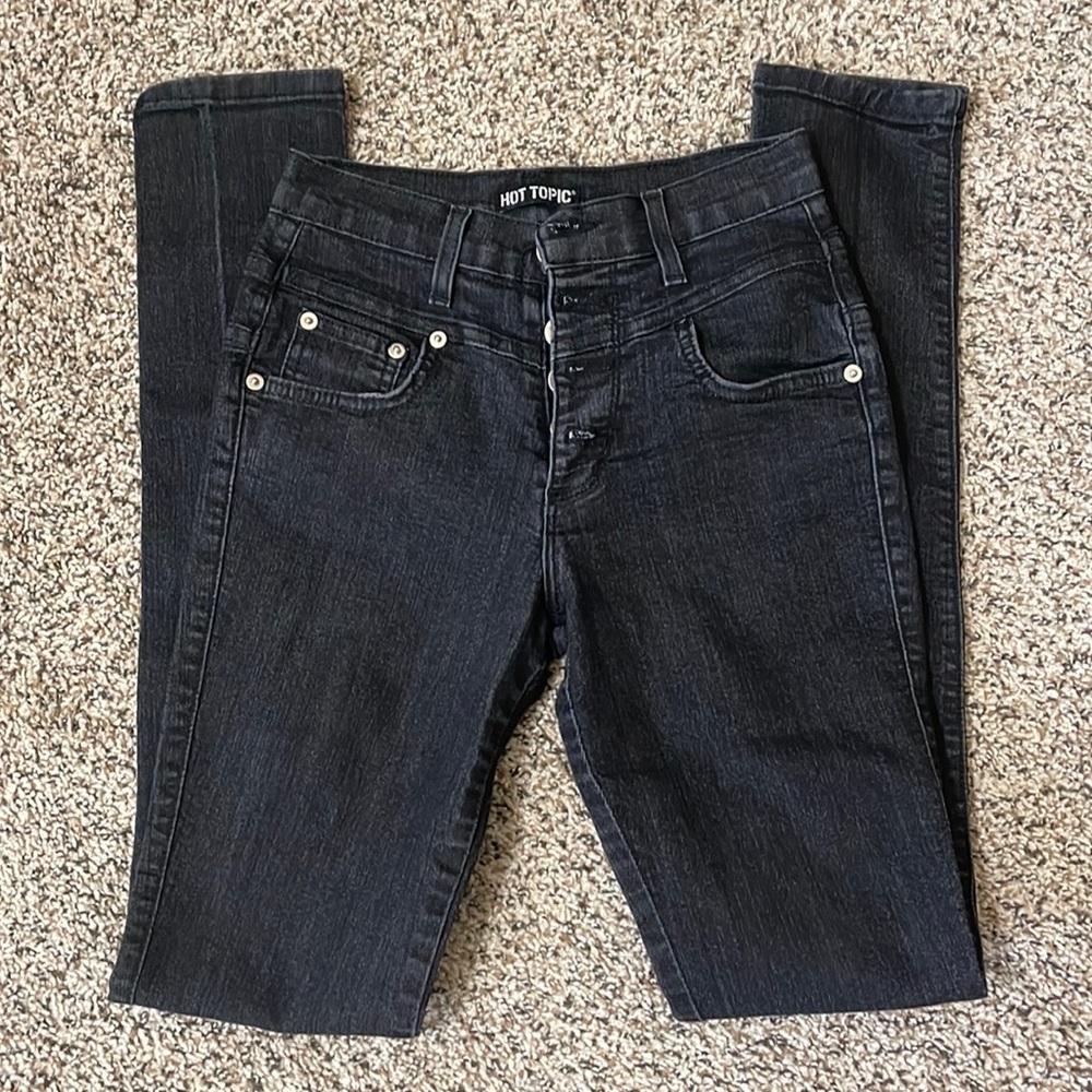 High waisted dark denim skinny jeans with multiple button closure SZ 1